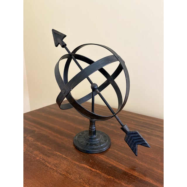 French Country Late 20th Century Bronze Iron Armillary Globe Sculpture – Traditional Landscape & Garden Decor For Sale - Image 3 of 10