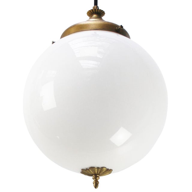 Metal Vintage Pendant Lamp in White Opaline Glass and Brass For Sale - Image 7 of 10