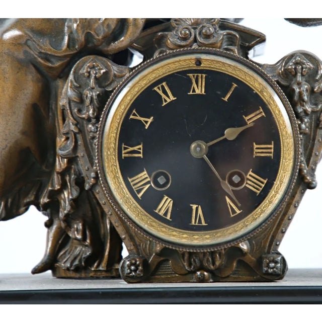 Metal Black Marble and Spelter Clock For Sale - Image 7 of 9