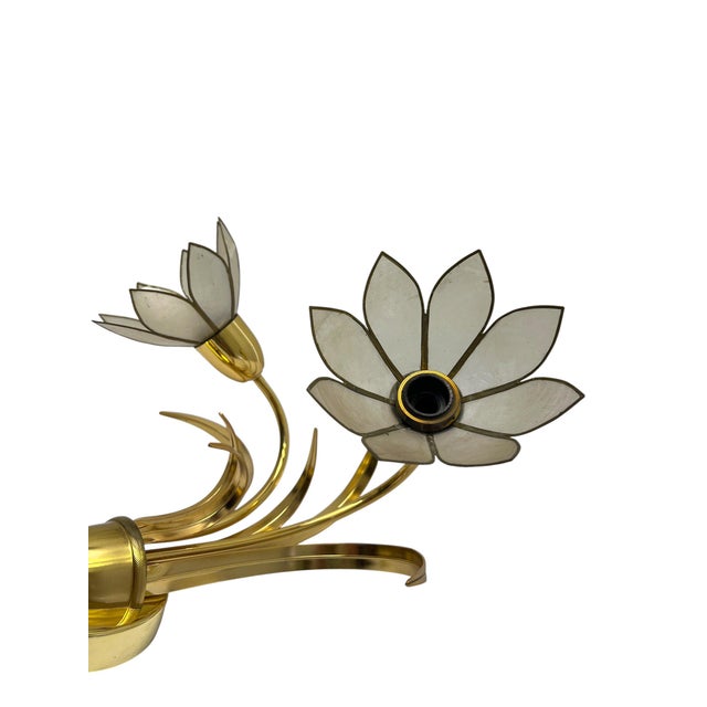 Brass and Lotus Flower Wall Lights by Sa Boulanger, 1960s, Set of 2 For Sale - Image 6 of 15