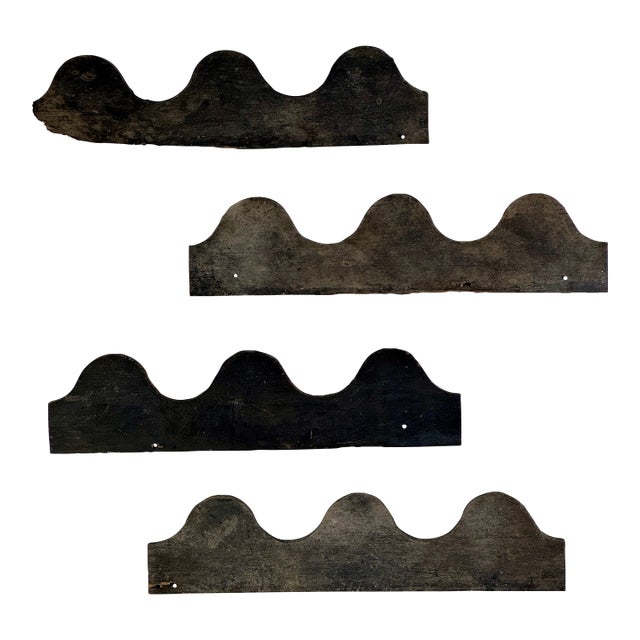 Set of 4 Vintage Architectural Salvaged Wood Wall Elements With Waves Design For Sale