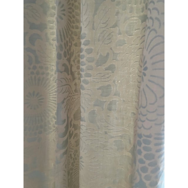 Boho Chic Tone on Tone Bluish and Beige Moire Drapes- Set of 2 Panels For Sale - Image 3 of 10