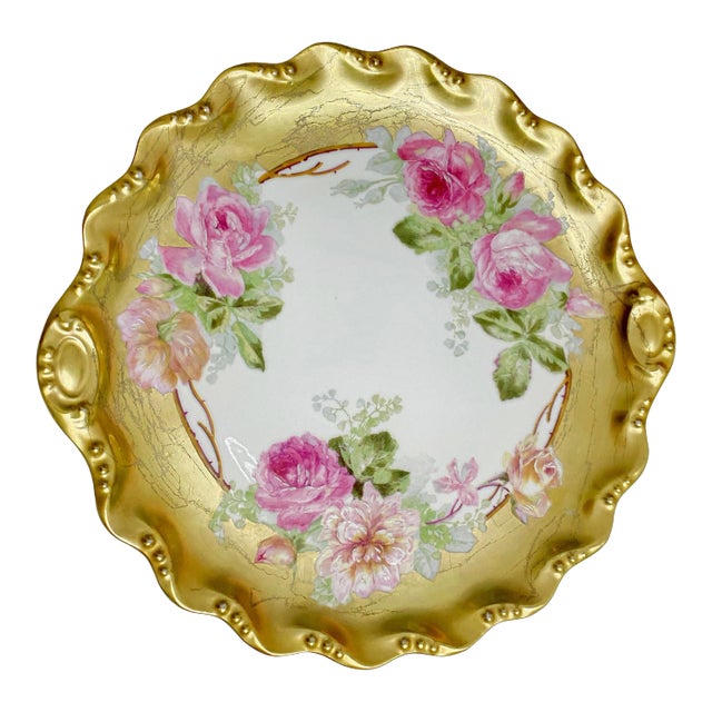 Antique Early 1900s Art Nouveau Blakeman & Henderson Coiffe Limoges Hand-Painted Porcelain Cake Platter For Sale