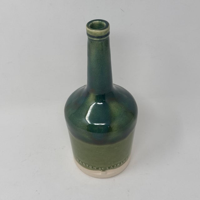 Vintage French Gaston De Lagrange Cognac Ceramic Bottle Green Glaze For Sale In Tampa - Image 6 of 10