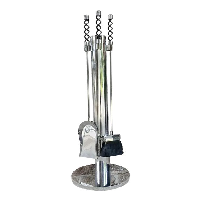Late 20th Century Modernist Chrome Fireplace Tools With Spring Handles - a Set of 4 For Sale