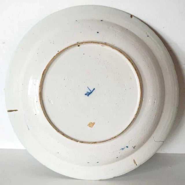 18th Century Dutch Delft Drie Posteleyne Astonne Pottery Blue and White Angel Plate For Sale - Image 5 of 8