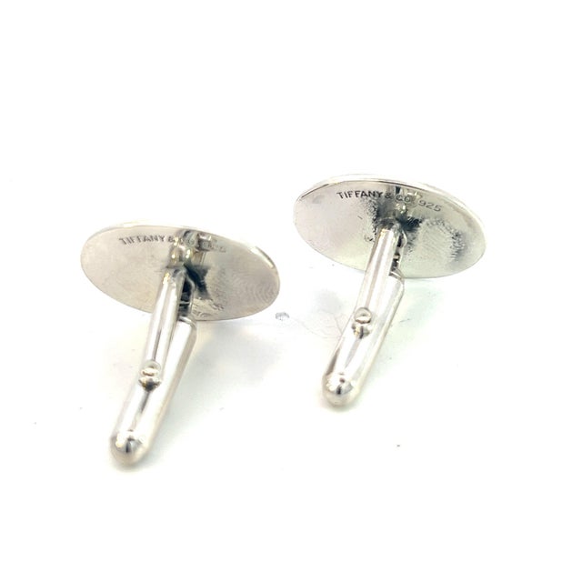 1990s 1990s Pair of Tiffany & Co Estate Mens Silver & Blue Enamel Cufflinks Silver For Sale - Image 5 of 10