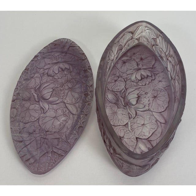 French Art Nouveau Lilac Molded Glass Jewelry Box, Attributed to Daum Nancy, Early 20th Century French Art Nouveau Art...