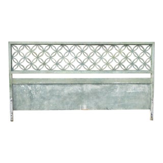 Green Painted Hollywood Regency Butterfly Fretwork Venetian King Bed Headboard For Sale