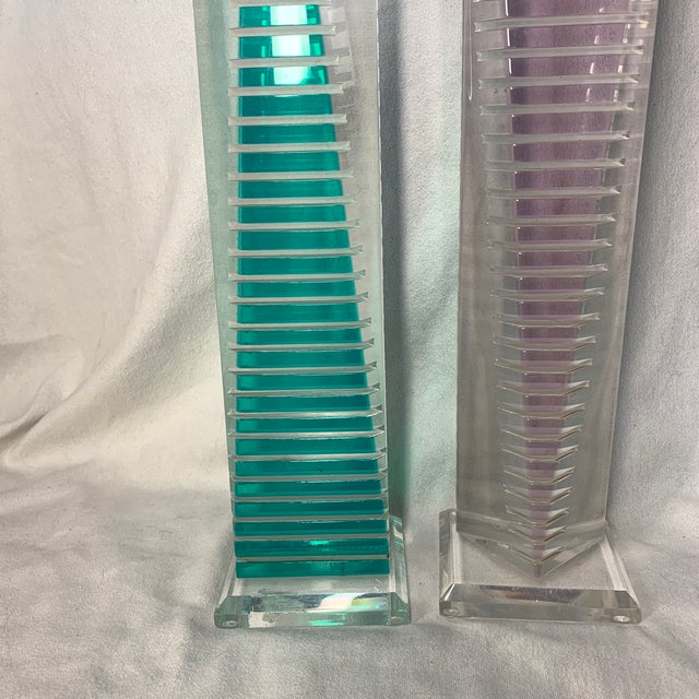 Op Art Shlomi Haziza Geometric Acrylic Tower Sculptures - Pair For Sale - Image 3 of 8