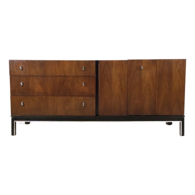 Mid Century Modern Lowboy Dresser With Chrome Accents by American of Martinsville For Sale