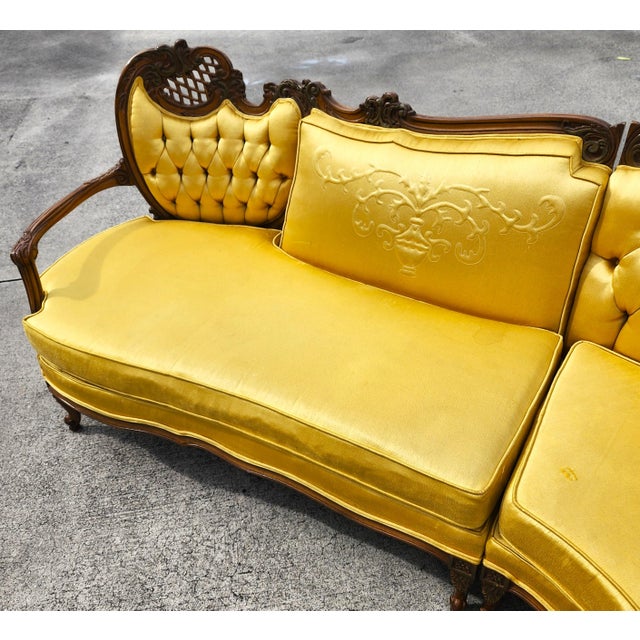 Canary Yellow Vintage French Marie Antoinette Sectional Sofa For Sale - Image 8 of 18