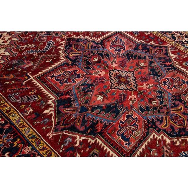 Vintage Handmade Heriz Red Medallion Wool Rug 7'10" X 11'3" For Sale In New York - Image 6 of 10