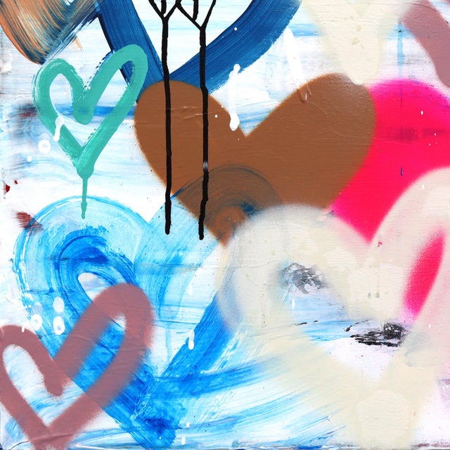 Innocent Heart Kisses - Original Colorful Pop Art Mixed Media Painting With Hearts on Canvas by Amber Goldhammer For Sale In Los Angeles - Image 6 of 9