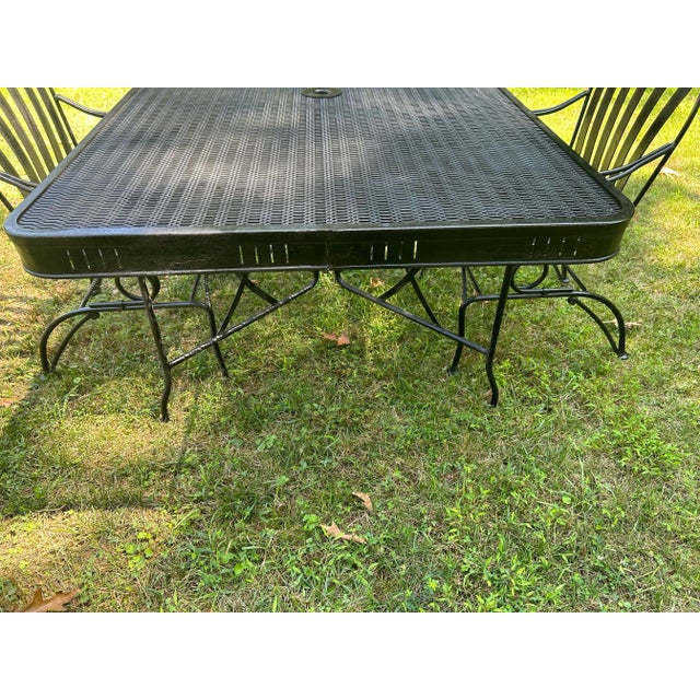 Black 1970s Heavy Wrought Iron Patio Set Table & 4 Rockers For Sale - Image 8 of 11