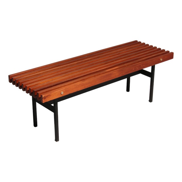 Teakwood and Metal Bench, Italy, 1970s For Sale