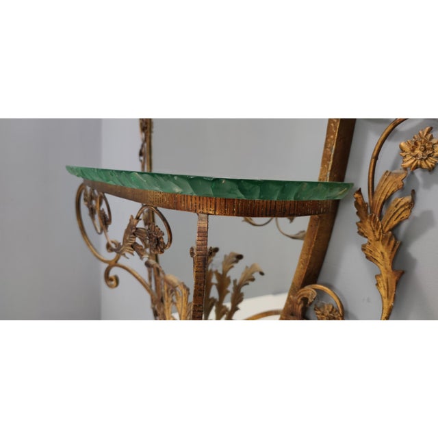 Entryway Mirror and Brass and Glass Console with Floral Frame attributed to Pierluigi Colli, 1960s For Sale - Image 12 of 14