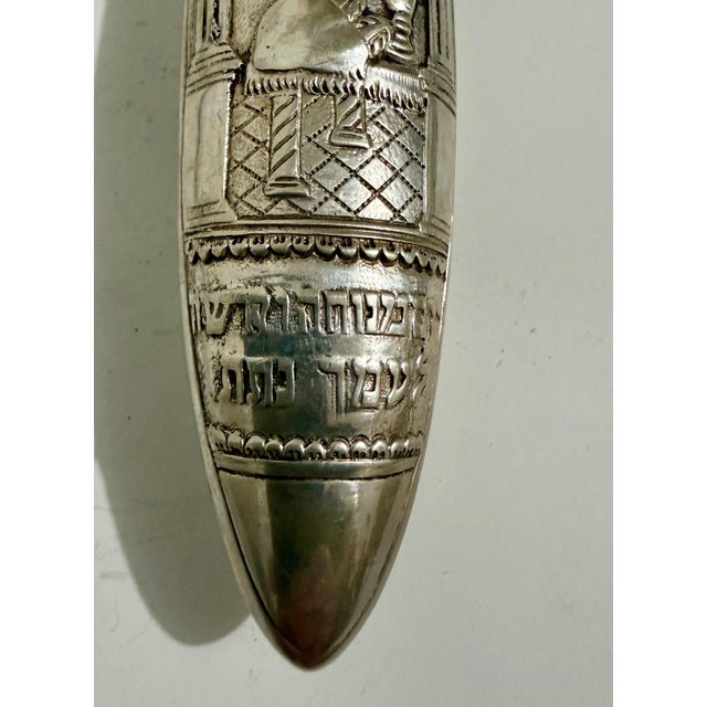 Early 20th Century Unknown, Antique Silver German Judaica Shabbat Challah Knife Hebrew Blessing Inscription For Sale - Image 5 of 11