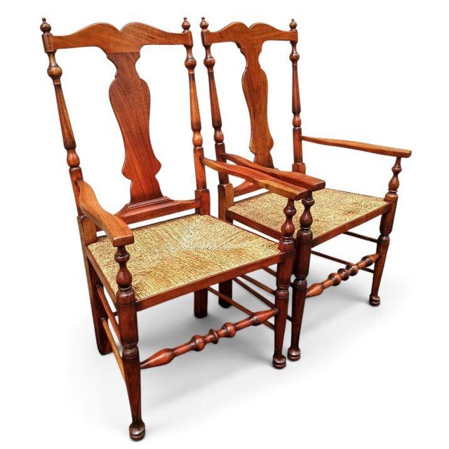 Queen Anne Timeless Elegance: Pair of Vintage Queen Anne Style Mahogany Armchairs For Sale - Image 3 of 12