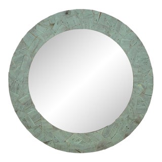 Handcrafted 32.875 In. Round Copper Collage Art Wall Mirror For Sale