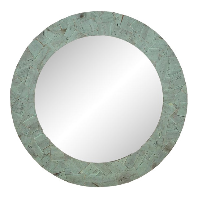 Handcrafted 32.875 In. Round Copper Collage Art Wall Mirror For Sale