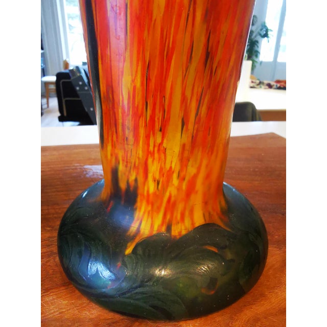 Green Marbled Enameled Glass Poppy 1910 Vases by Legras , 1890s, Set of 2 For Sale - Image 8 of 11