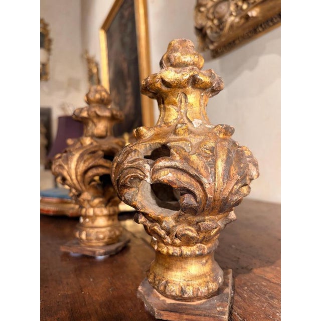 18th Century Louis XV Architectural Carved and Gilded Wood Finials, Set of 2 For Sale - Image 13 of 14