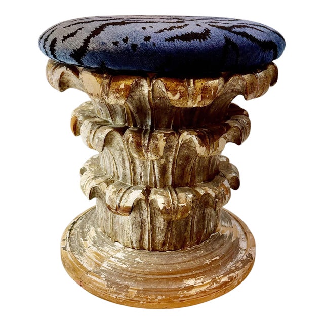 Mid 20th Century Italian Hand Carved Wood Ottoman With Scalamandré Tiger Velvet Upholstery For Sale