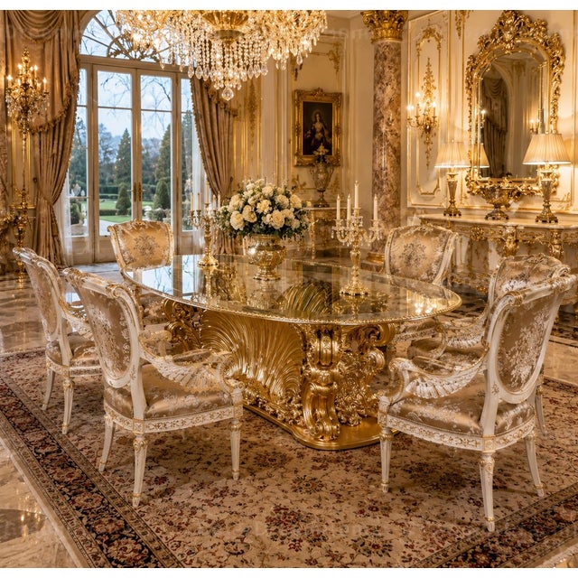 Wood Maison Velour Imperial Shell Baroque Dining Set – Table & 6 Chairs For Sale - Image 7 of 7