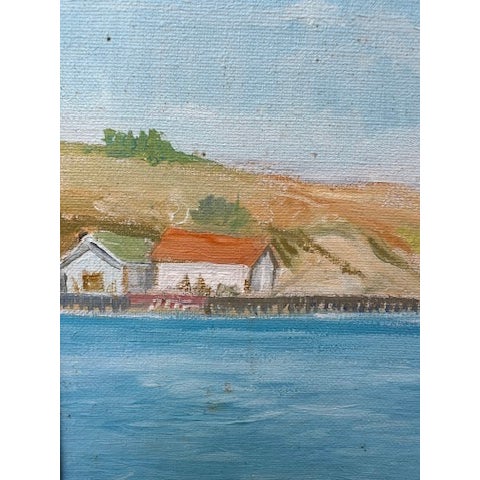 Sky Blue 1977 Framed Fishing Harbor Oil Painting, Signed E. LaCasse For Sale - Image 8 of 16