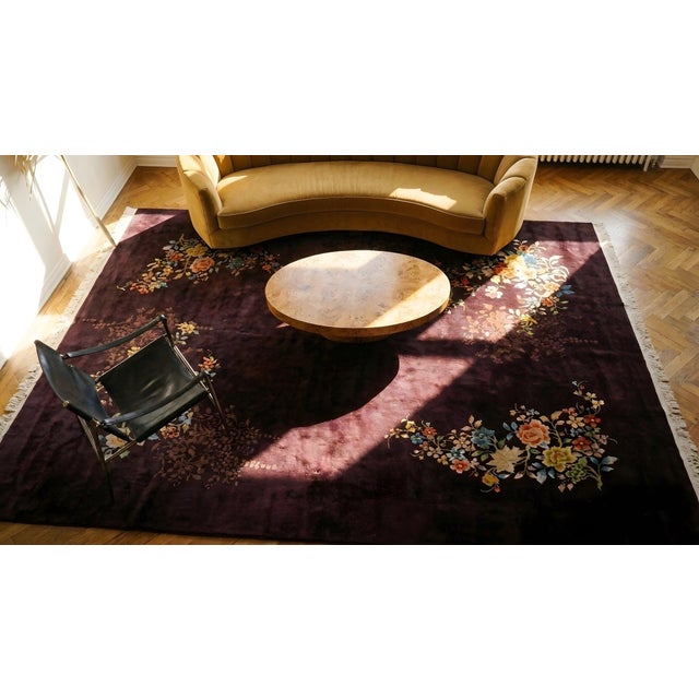 1920s Red Wine Floral Antique Chinese Art Deco Rug 8'8" X 11'4" Knotted Pile Wool Carpet For Sale - Image 14 of 15