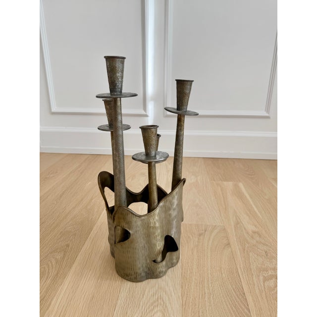 1970s Italian Brutalist Gilded Pewter 5-Arm Candelabra /Sculpture – Prof. Ceccherini For Sale In Chicago - Image 6 of 12