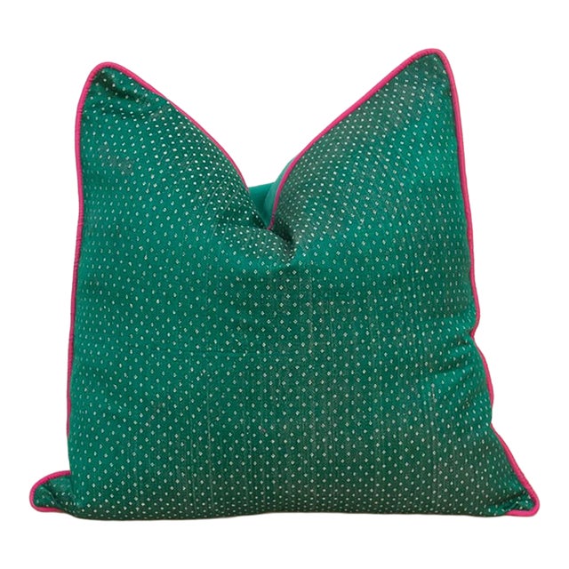 Ketki Green Dotted Ahir Handloom Pillow For Sale