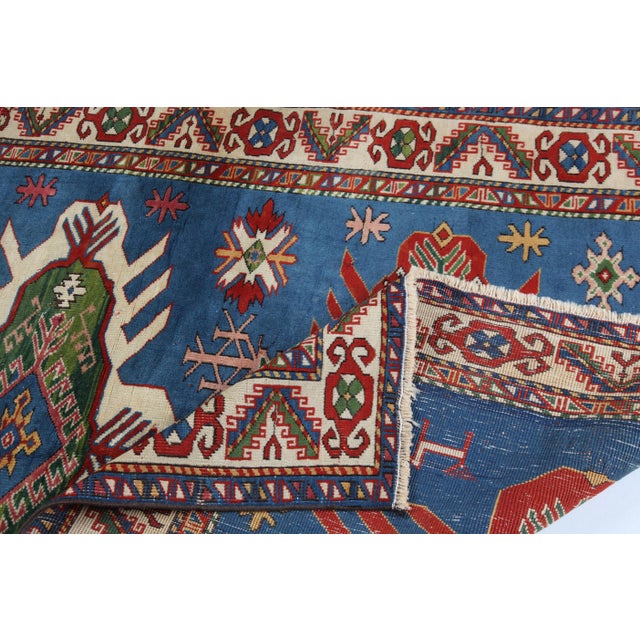 Late 20th Century Modern Geometric Wool Rug With Vibrant Blue Field & Bold Tribal Motifs -4' 5'' X 6' 4'' For Sale - Image 11 of 11