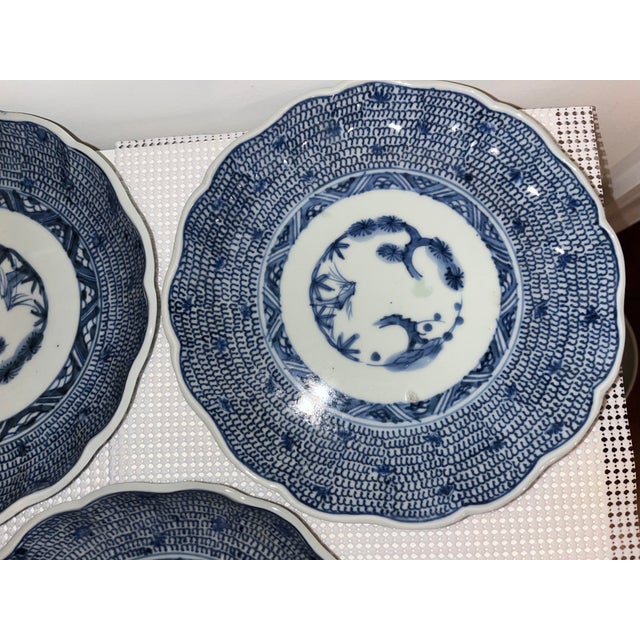 Antique Blue and White Plates - Set of 11 - Scalloped Edge - 8.25" Round - End Edo or Beginning Meiji Period For Sale - Image 11 of 18