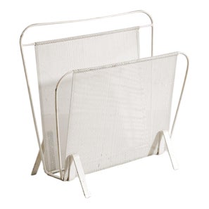 French Mid-Century White Magazine Rack in Metal by Mathieu Matégot, 1950s For Sale