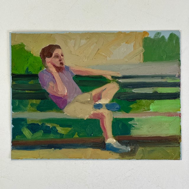 Figurative Pair of Original Oil/Canvas Painting of New York City Park Bench Sitters For Sale - Image 3 of 5