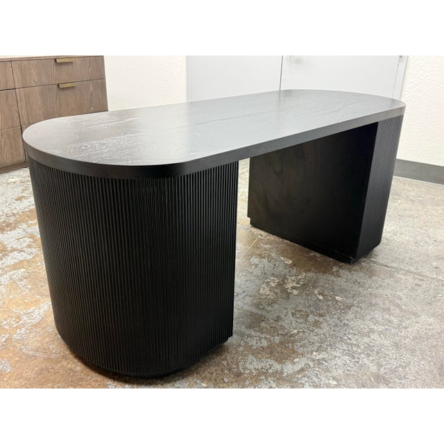 Wood Mermelada Estudio for Cb2 Reid Oval Black Wood Storage Desk For Sale - Image 7 of 12