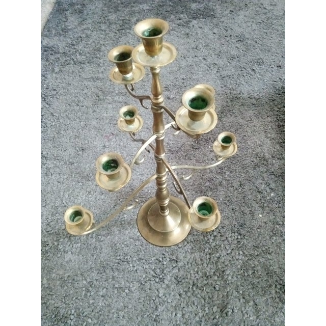 1920s Art Noveau Solid Brass Multi Tiered Candelabra W/ 9 Holders For Sale In Dallas - Image 6 of 6