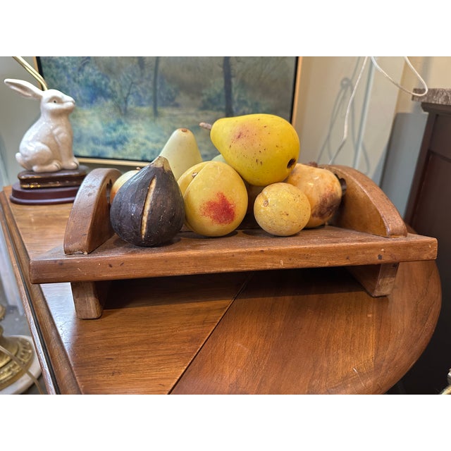 Wood Vintage Wooden Tray With 8 Pieces Italian Alabaster Fruit For Sale - Image 7 of 14