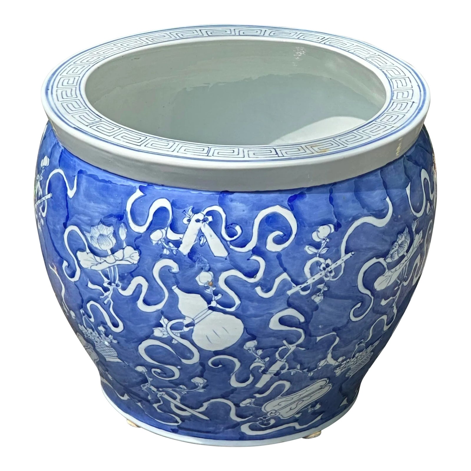 Extra Large Blue and White Chinese Ceramic Planter Chairish