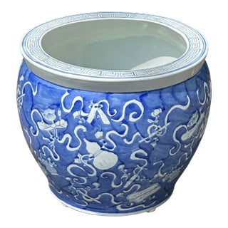 Extra Large Blue and White Chinese Ceramic Planter For Sale