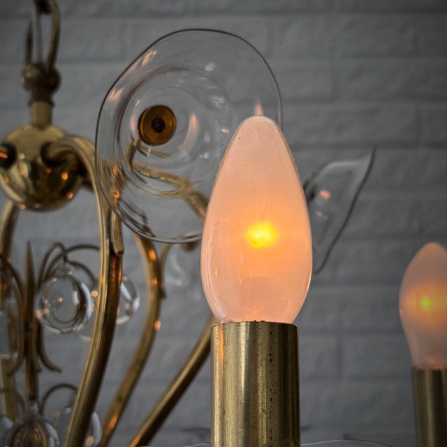 Swedish Modern Scandinavian Chandelier in Brass & Glass with Prisms, 1940s For Sale - Image 9 of 13
