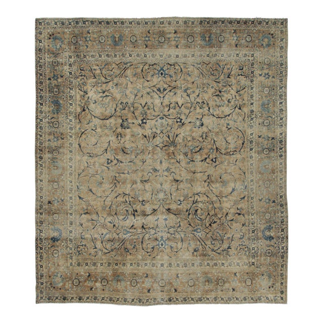 Oversized Antique Persian Kerman Rug With Distressed Floral Design - Rug & Kilim For Sale