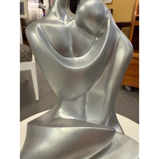 Postmodern Two Lovers, Silver Plaster Sculpture on Black Plaster Base For Sale - Image 3 of 6