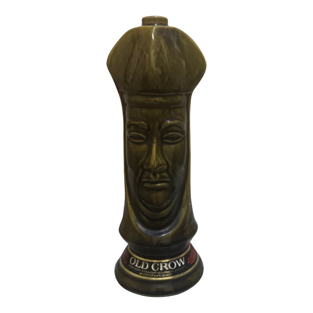 1969 Vintage Old Crow Ceramic Chessmen Decanter - Dark Bishop For Sale
