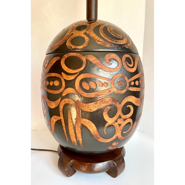 1960s 1960's Vintage Organic Modern Sculptural Ceramic Table Lamp With Rope Shade For Sale - Image 5 of 12