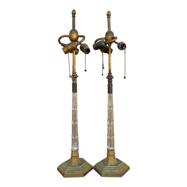 Vintage Stacked Cut Crystal Three Bulb Table Lamp - a Pair For Sale