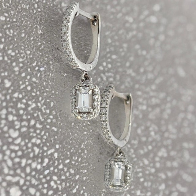 Metal Natural Sapphire Diamond Dangle Earrings 14k WG 1.16 TCW Certified For Sale - Image 7 of 12