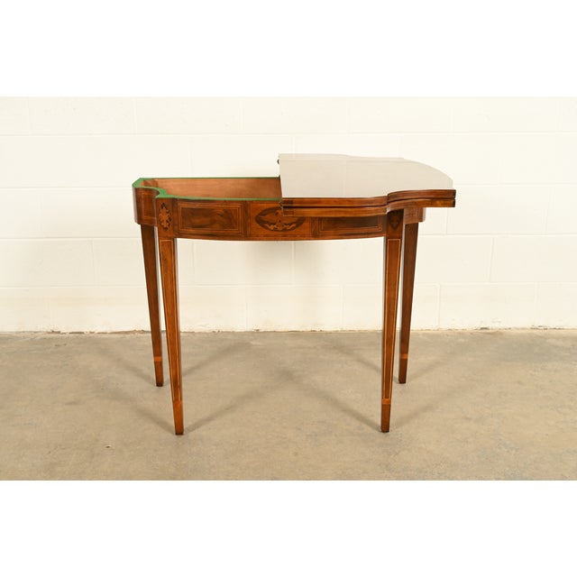 Wood Baker Furniture Federal Inlaid Mahogany Flip-Top Console or Game Table For Sale - Image 7 of 18